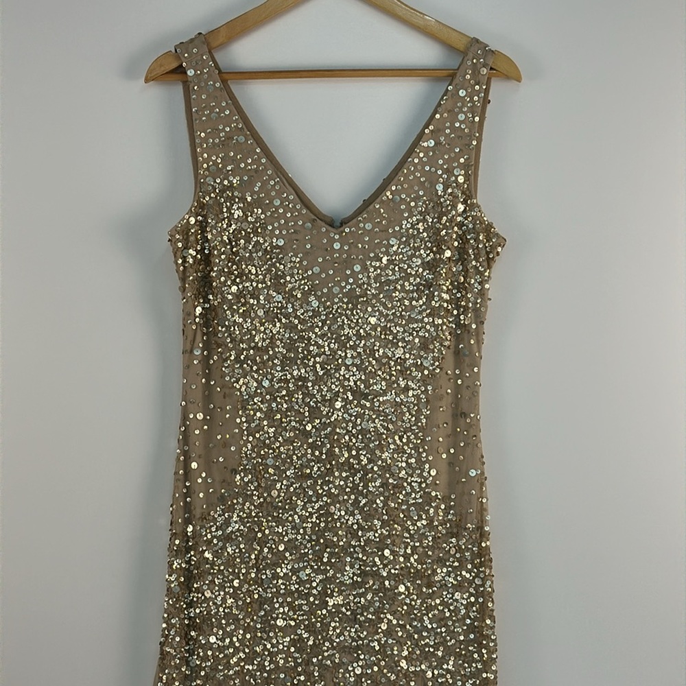 Gold/tan Adrianna Papell mermaid gown Size 10 - Picture 5 of 9